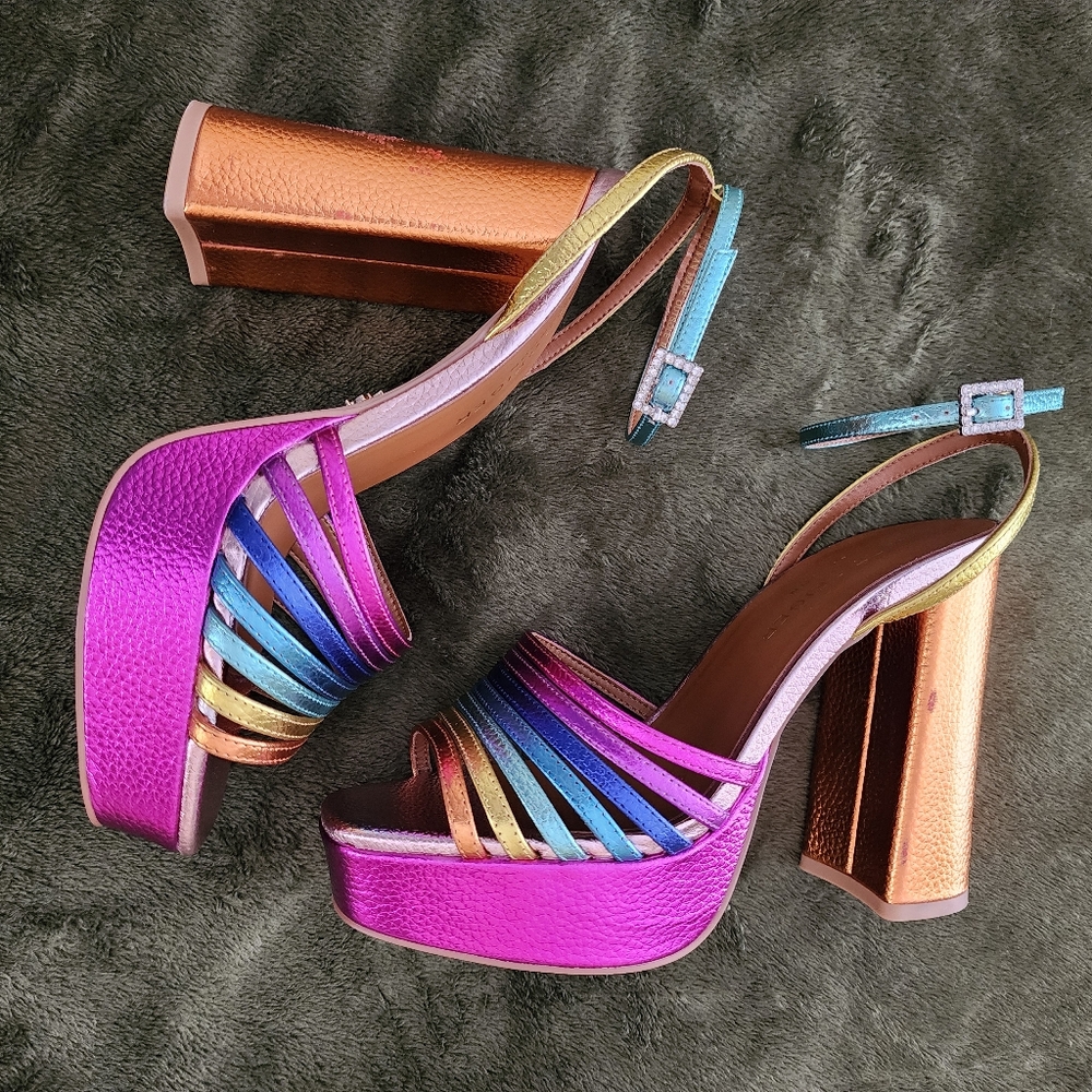Kurt Geiger London Pierra Platform Sandal Heel, Multi, Size 8. EU 38.5 - New